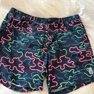 Psycho Bunny Black Shorts with Neon Pattern